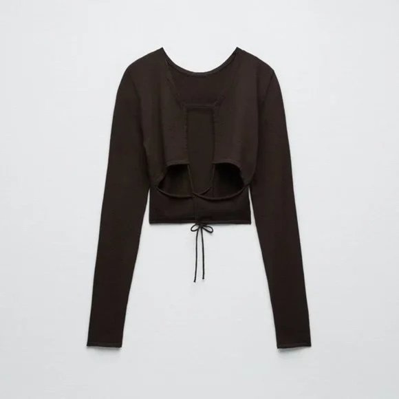 ZARA DARK BROWN OPEN BACK KNIT TOP - Picture 5 of 7